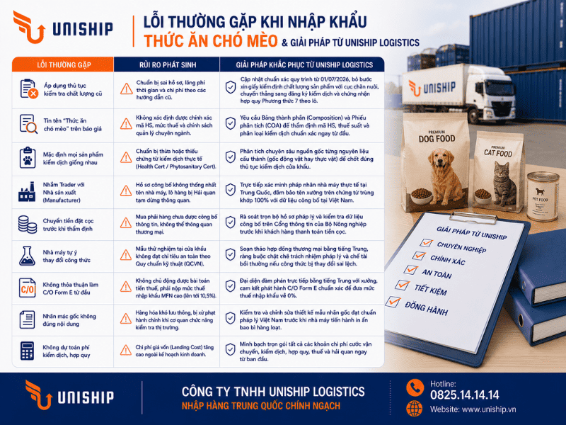 Lỗi thường gặp khi nhập khẩu thức ăn chó mèo và giải pháp từ Uniship Logistics