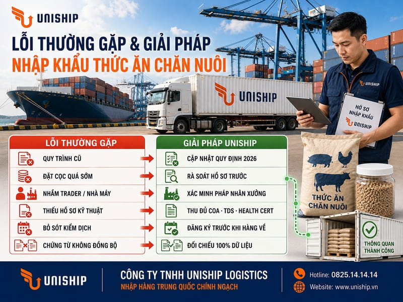 Lỗi thường gặp và giải pháp nhập khẩu thức ăn chăn nuôi từ Uniship Logistics