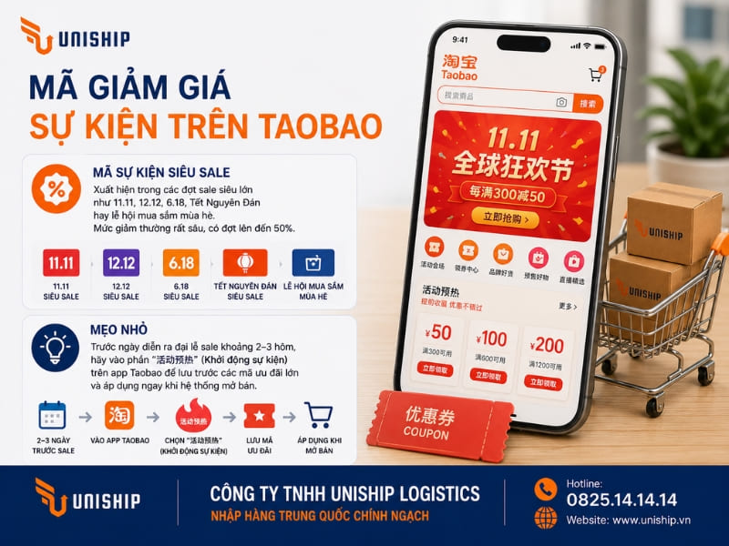 Mã giảm giá sự kiện trên Taobao