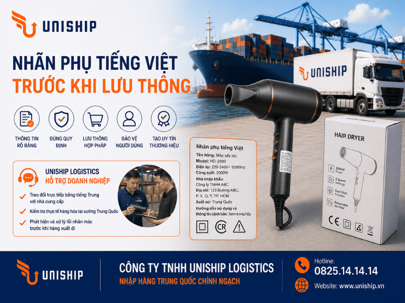 Nhãn phụ tiếng Việt trước khi lưu thông