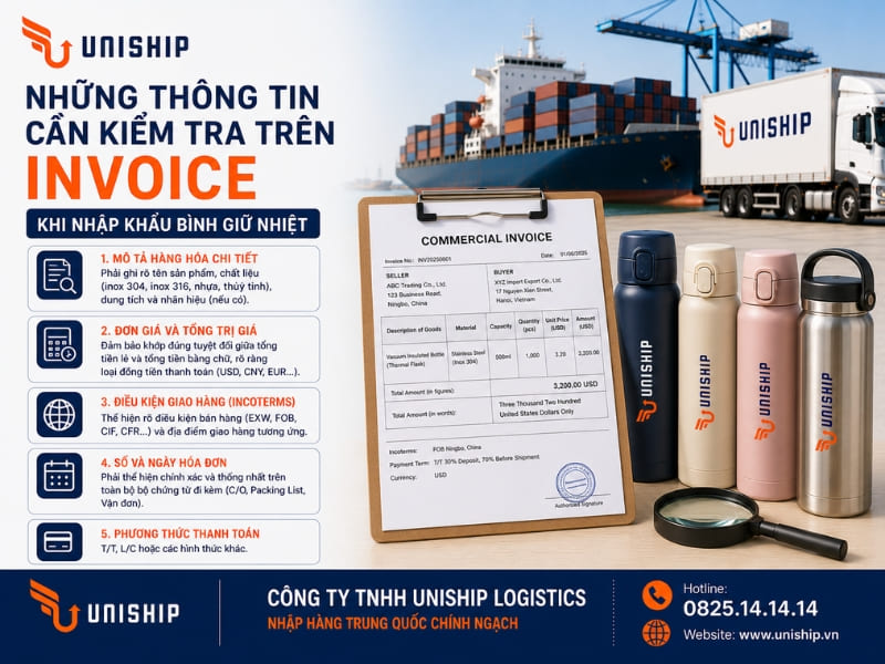 Những thông tin cần kiểm tra trên Invoice khi nhập khẩu bình giữ nhiệt