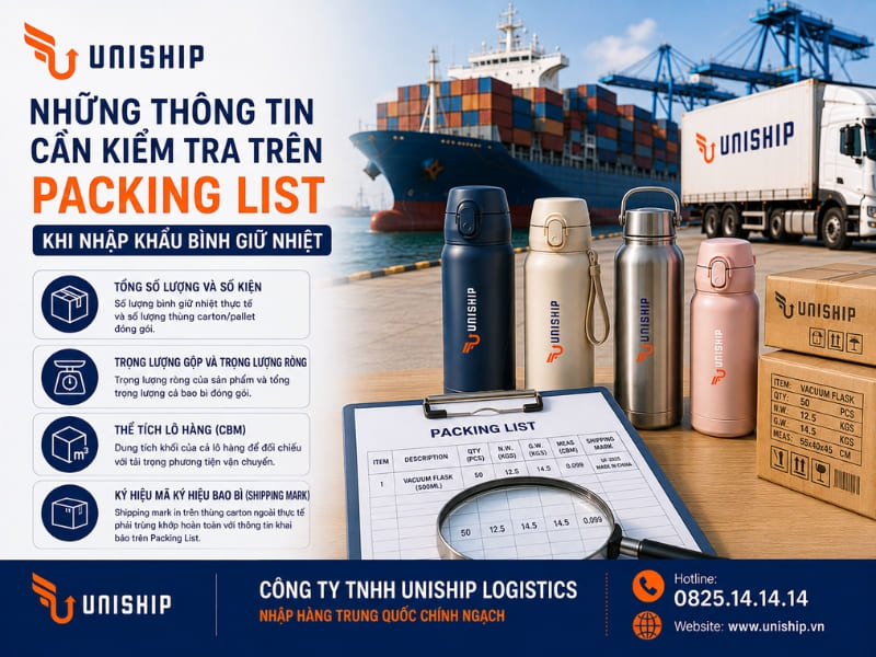 Những thông tin cần kiểm tra trên Packing List khi nhập khẩu bình giữ nhiệt