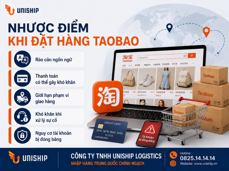 Nhược điểm khi đặt hàng Taobao