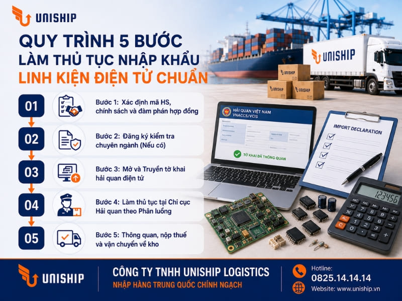 Quy trình 5 bước làm thủ tục nhập khẩu linh kiện điện tử chuẩn