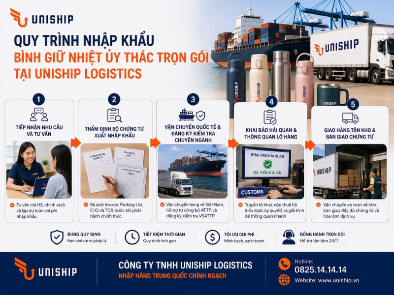 Quy trình nhập khẩu bình giữ nhiệt uỷ thác trọn gói tại công ty Uniship Logistics