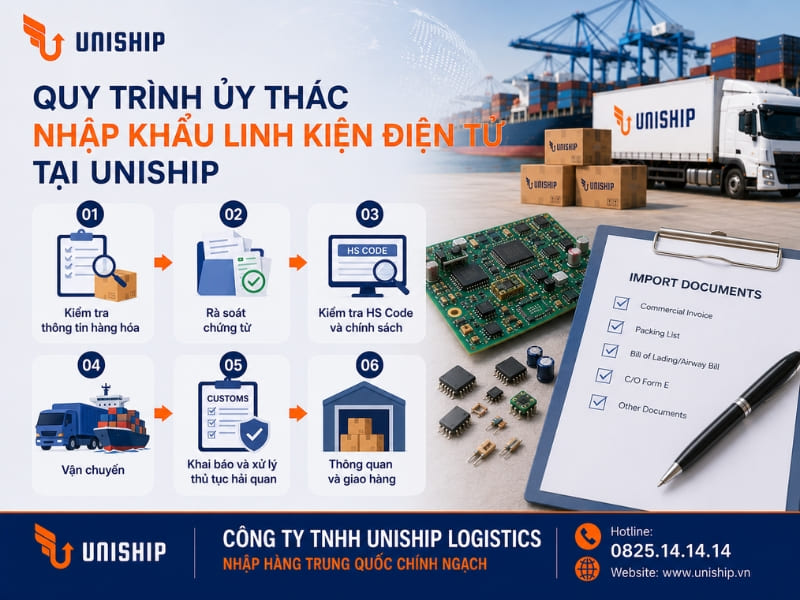 Quy trình ủy thác nhập khẩu linh kiện điện tử tại Uniship