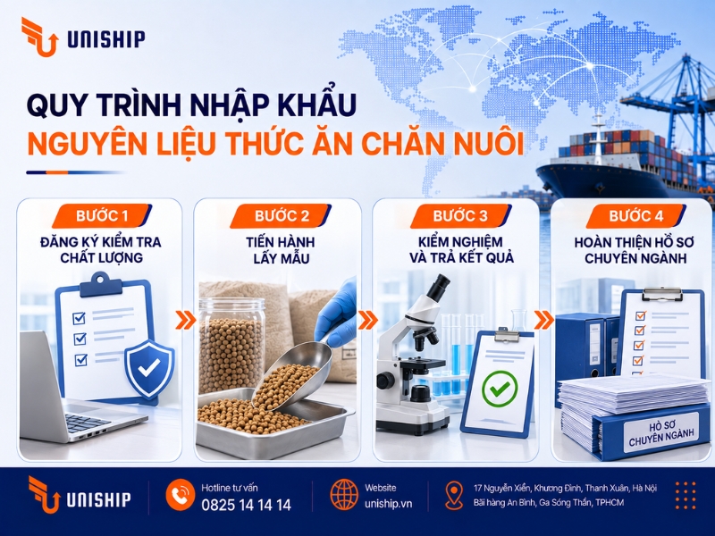 Quy trình kiểm tra chất lượng khi nhập khẩu nguyên liệu thức ăn chăn nuôi