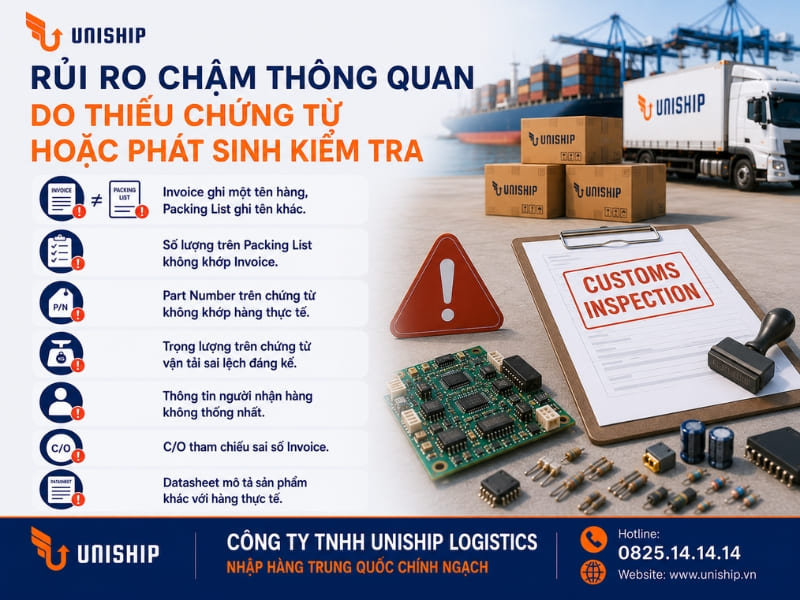 Rủi ro chậm thông quan do thiếu chứng từ hoặc phát sinh kiểm tra