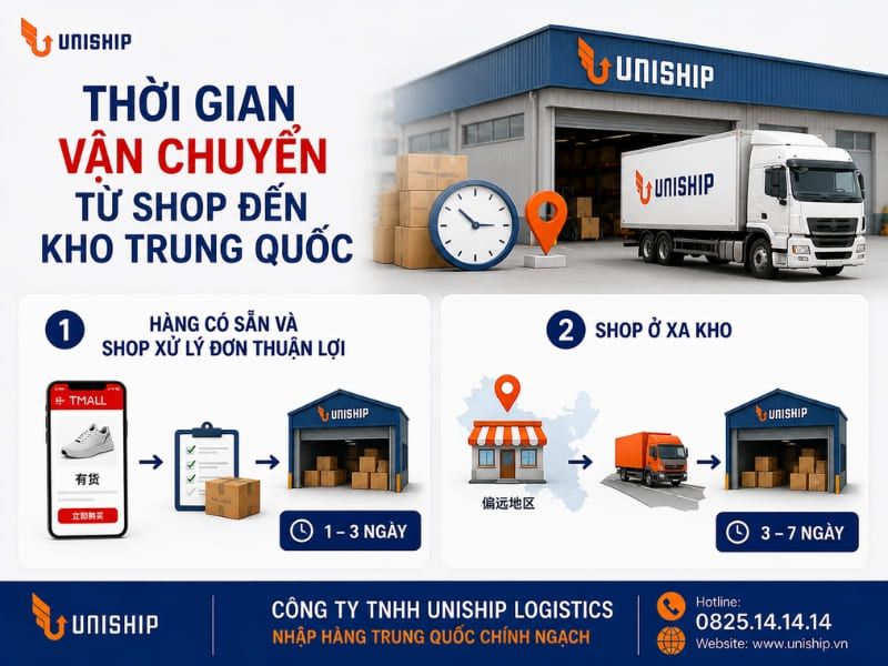 Thời gian vận chuyển từ shop đến kho Trung Quốc