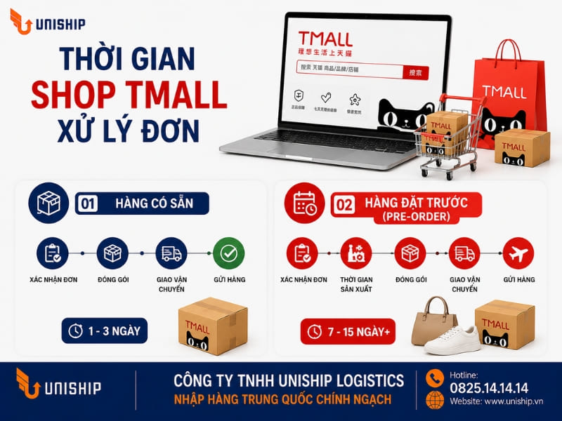 Thời gian shop Tmall xử lý đơn