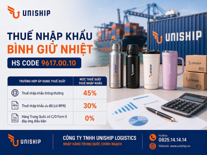 Thuế nhập khẩu bình giữ nhiệt theo HS Code 9617.00.10