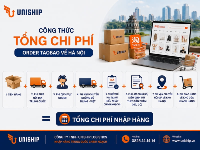 Công thức tổng chi phí order Taobao về Hà Nội