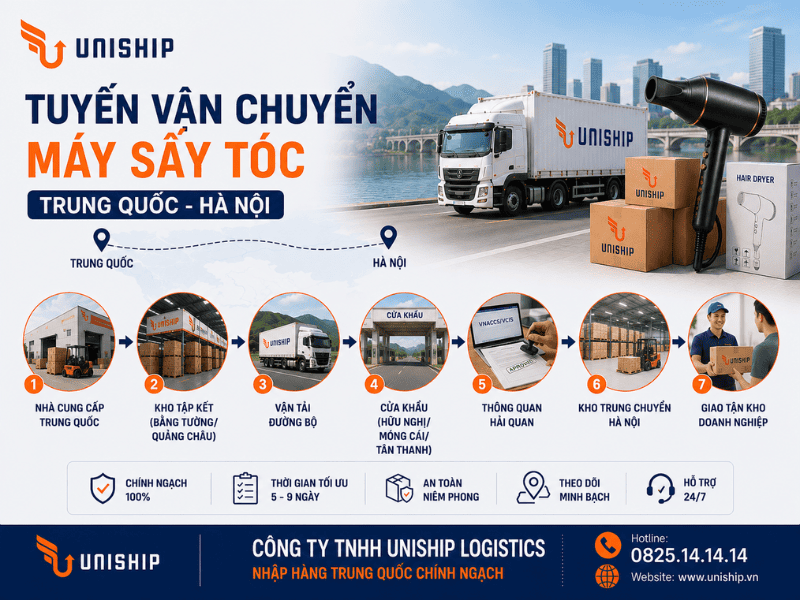 Tuyến vận chuyển máy sấy tóc Trung Quốc - Hà Nội