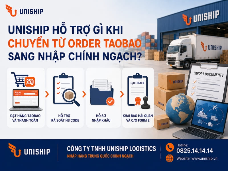 Uniship hỗ trợ chuyển từ order Taobao sang nhập chính ngạch