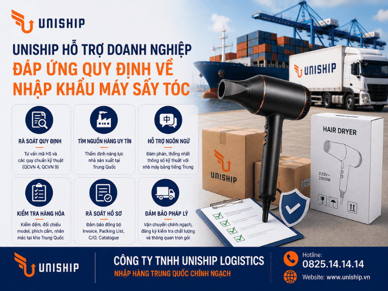 Uniship hỗ trợ doanh nghiệp đáp ứng quy định về nhập khẩu máy sấy tóc