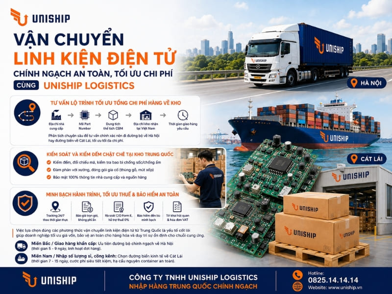 Vận chuyển linh kiện điện tử chính ngạch an toàn, tối ưu chi phí cùng Uniship Logistics