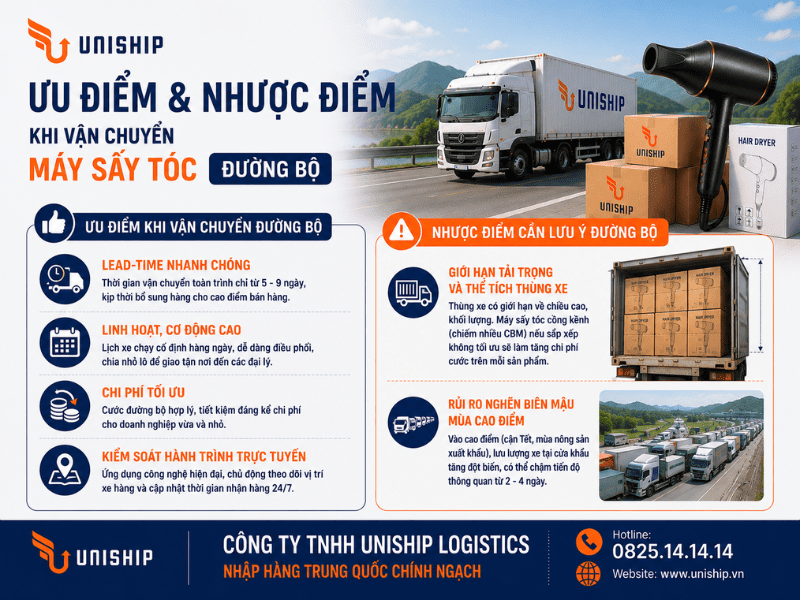 ưu điểm và nhược điểm khi vận chuyển máy sấy tóc bằng đường bộ