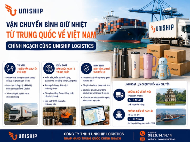 Vận chuyển bình giữ nhiệt từ Trung Quốc về Việt Nam chính ngạch cùng Uniship Logistics