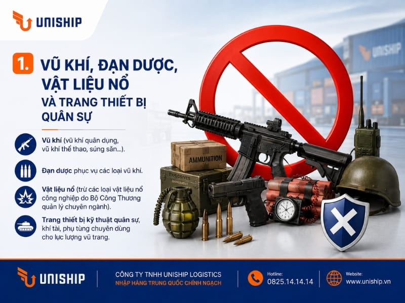 Vũ khí, đạn dược, vật liệu nổ và trang thiết bị quân sự
