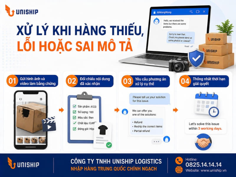 Xử lý khi hàng thiếu, lỗi hoặc sai mô tả