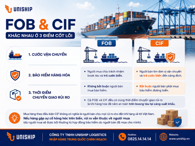 FOB và CIF khác nhau