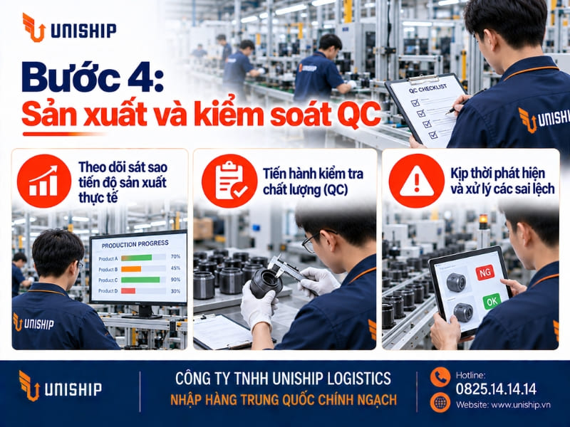 Bước 4: Sản xuất và kiểm soát QC