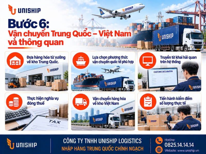 Bước 6: Vận chuyển Trung Quốc – Việt Nam và thông quan