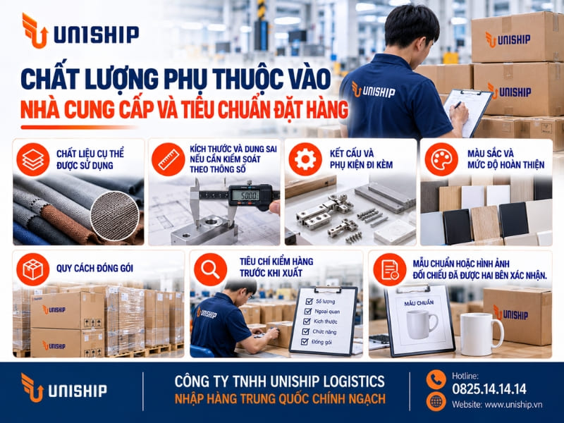 Chất lượng phụ thuộc vào nhà cung cấp và tiêu chuẩn đặt hàng