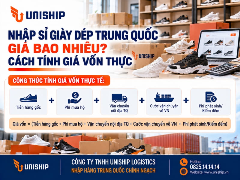 Công thức tính giá vốn thực tế khi nhập sỉ giày dép Trung Quốc