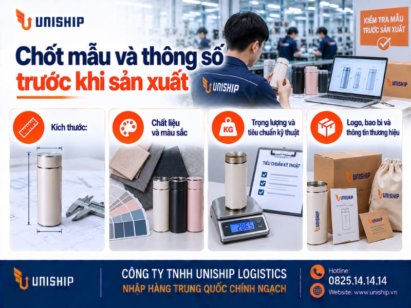 Chốt mẫu và thông số trước khi sản xuất