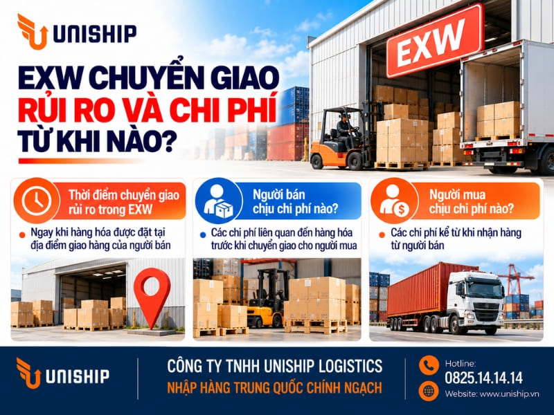 EXW chuyển giao rủi ro và chi phí từ khi nào?