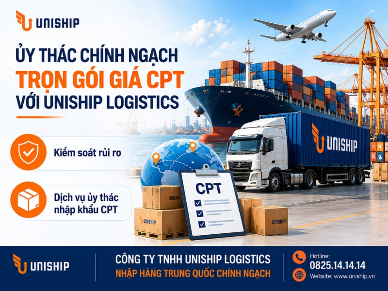 Ủy thác chính ngạch trọn gói giá CPT với Uniship Logistics