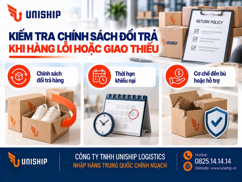 Kiểm tra chính sách đổi trả khi hàng lỗi hoặc giao thiếu