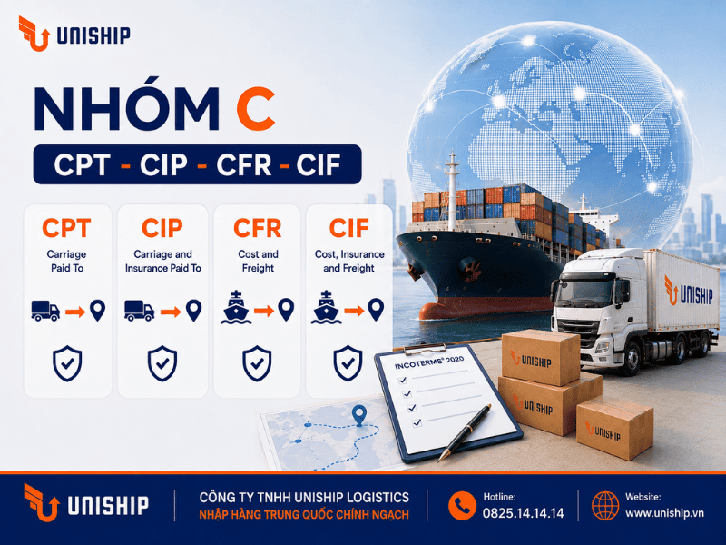 Nhóm C – CPT, CIP, CFR, CIF trong incoterms