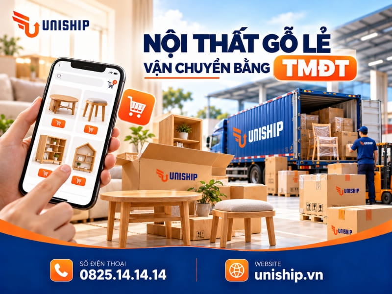 Hàng nội thất gỗ lẻ vận chuyển bằng TMĐT