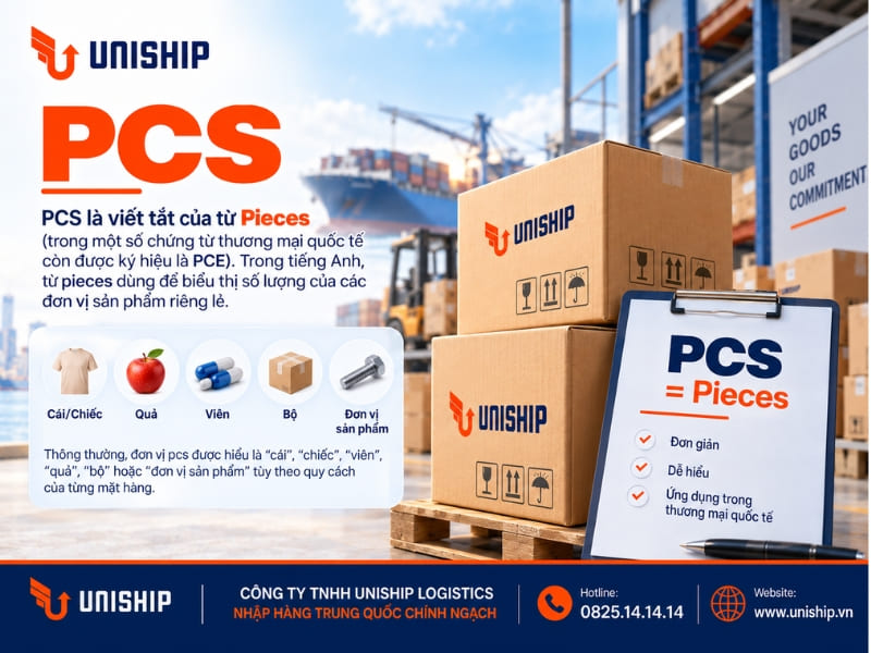 PCS là viết tắt của từ pieces