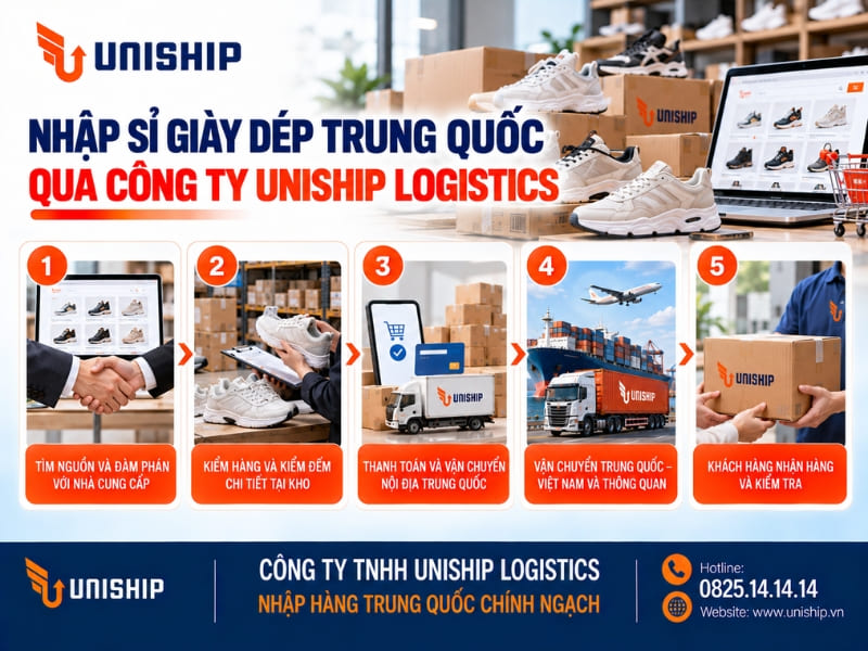 Nhập sỉ giày dép Trung Quốc qua Công ty Uniship Logistics