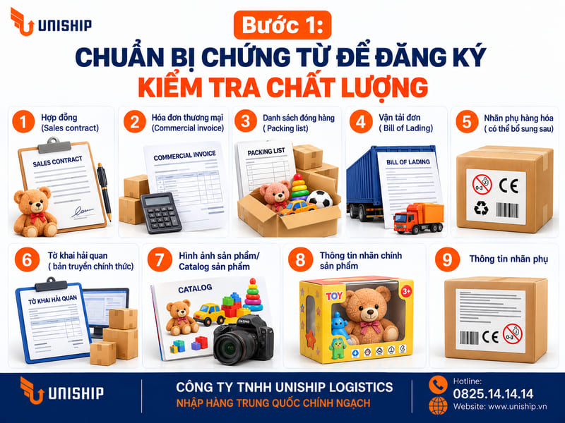 Bước 1: Chuẩn bị chứng từ để đăng ký kiểm tra chất lượng