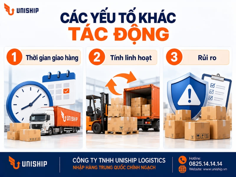 Các yếu tố khác tác động chi phí vận chuyển hàng Trung Việt