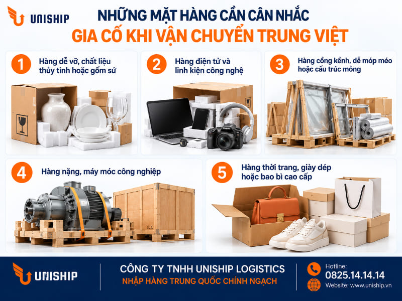Những mặt hàng cần cân nhắc gia cố khi vận chuyển Trung Việt
