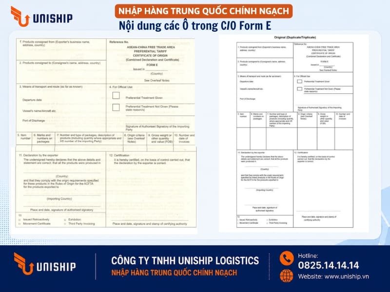 Mô tả chi tiết nội dung trong C/O Form E