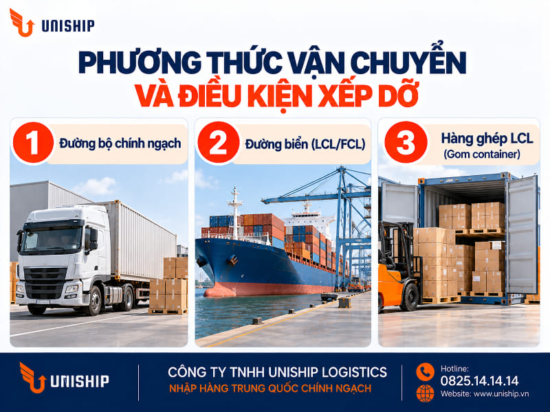 Phương thức vận chuyển và điều kiện xếp dỡ