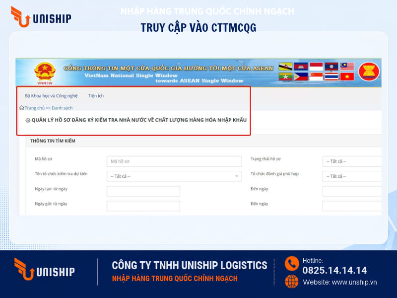 Bước 2: Đăng ký kiểm tra trên Cổng thông tin một cửa quốc gia